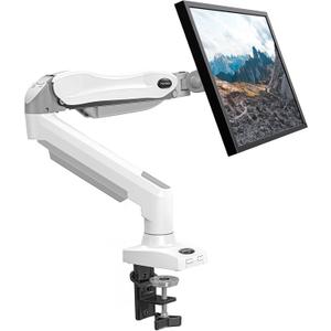 HUANUO Single Monitor Mount, 13 to 32 Inch Gas Spring Monitor Arm, Adjustable Stand, Vesa Mount with Clamp and Grommet Base - Fits 4.4 to 19.8lbs LCD Computer Monitors (White)