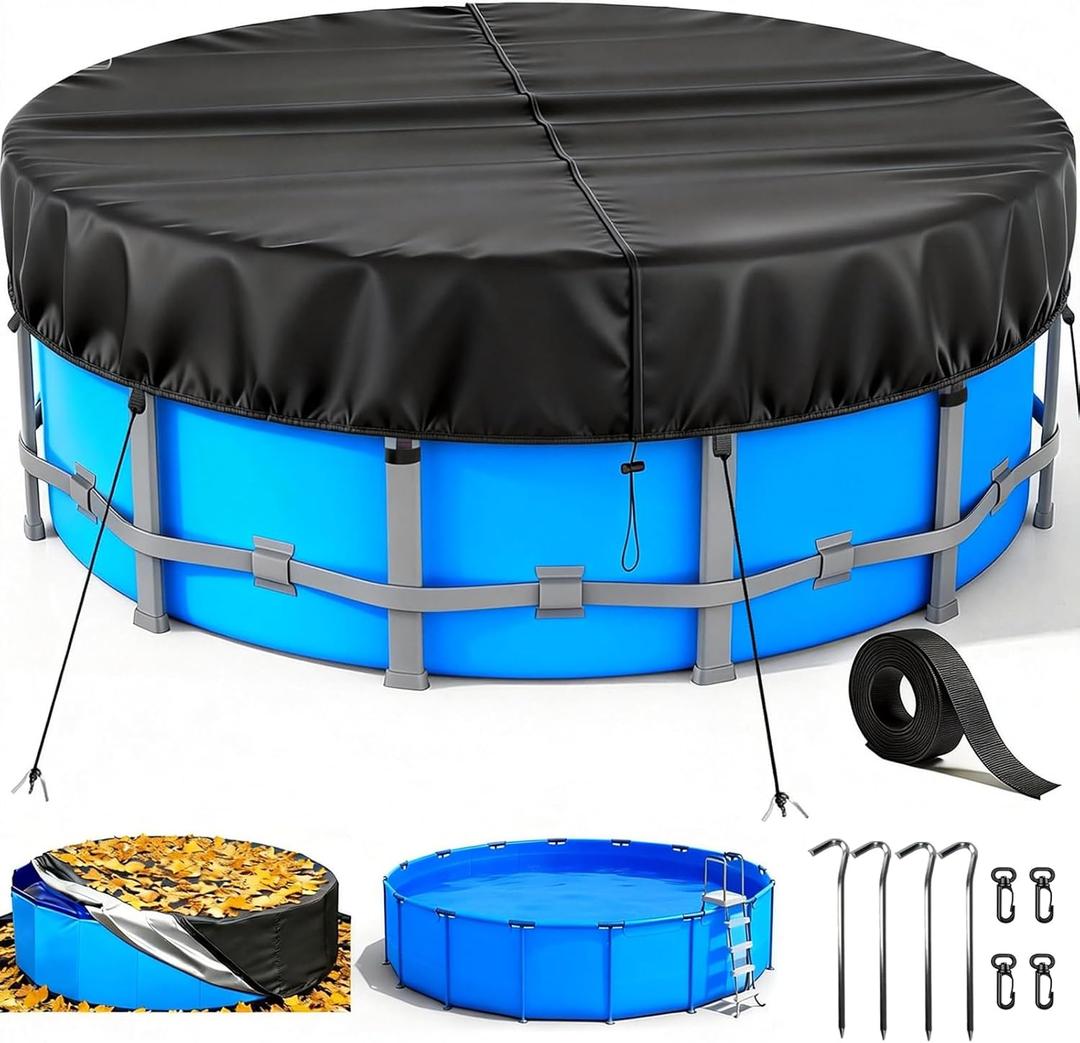 10Ft Pool Cover for Frame Above Ground Pools, Round Pool Covers for Inflatable Swimming Pool, Tear-Resistant PE Fabric, 60mph Wind-Resistant Cap Fit, Dust proof Waterproof UV Protection, Black