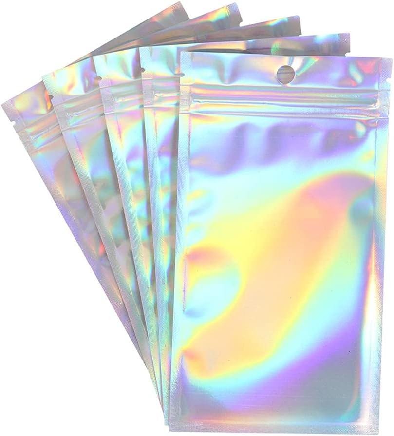 AKAMI 100 Pcs Resealable Smell Proof Bags - 4x6 Inches Mylar Bags Resealable Clear Ziplock Holographic Rainbow Color