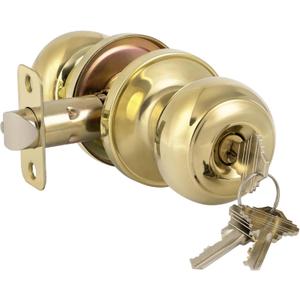 HOSOM Door Knob with Lock and Key, Polished Brass Keyed Entry Door Knob, Exterior and Interior Door Lock for Front Door, Entry Door Handle for Bedroom and Bathroom, Gold (1 Pack)