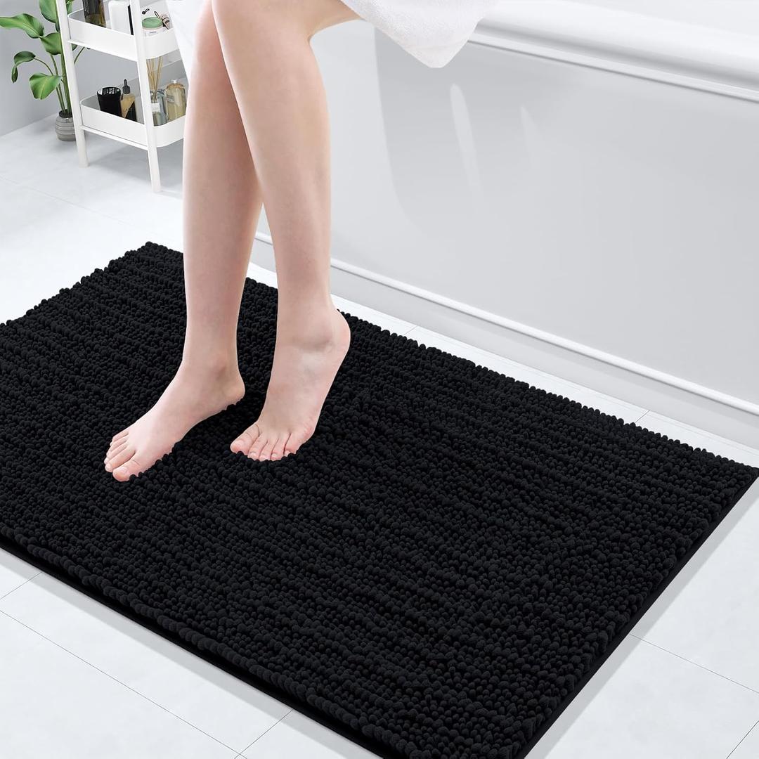 Arotive Luxury Chenille Bathroom Rug Mat, Extra Soft Thick Absorbent Shaggy Bath Rugs, Non-Slip Machine Wash Dry, Plush Bath Mats for Bathroom, Shower and Tub, 40x24, Black, Rectangular