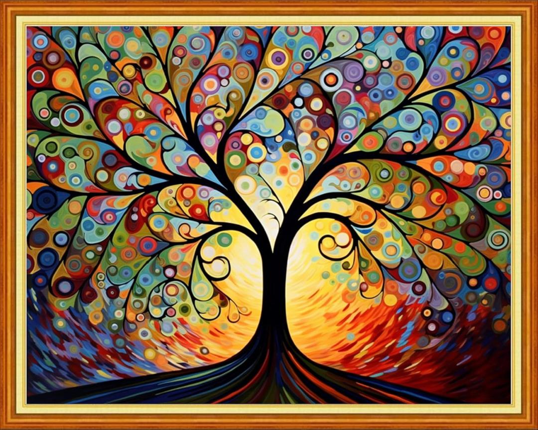 Foxdiviy Stamped Cross Stitch Kits for Beginners Full Range of Cross Stitching 11 CT Printed Cross Stitch Kits for Adults Cross Stitch Patterns Needlepoint Kits-Van Gogh's Tree 16x20 inch