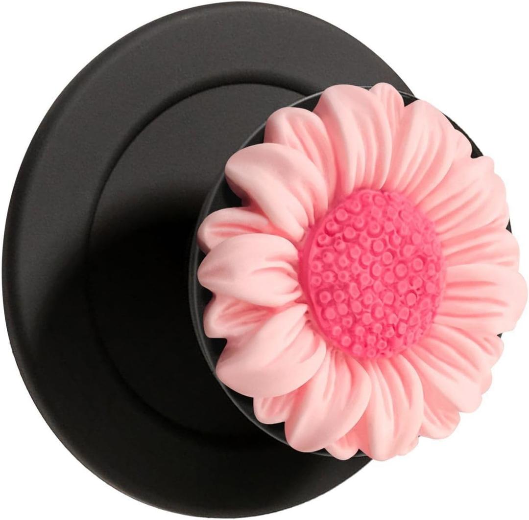 Daisy Flower Magnetic Phone Grip,Compatible with Magsafe Collapsible Mobile Stand Holder for Smartphone and Tablet-Pink Black Design
