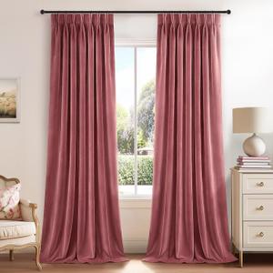 108 Inches Long Dusty Pink Velvet Curtains for Living Room Large Window Elegant Modern light blocking Pinch Pleated Drapes With Hooks & Back Tab,Girl Room/Nursery,40x108 Inches,2 Panels 9 FT
