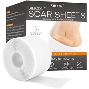 SWturK Silicone Scar Sheets,Silicone Scar Tape for Removal Treatment,Scar Removal Away(1.6" x 56" Roll - 1.43M) Keloid Bump Removal，1PC