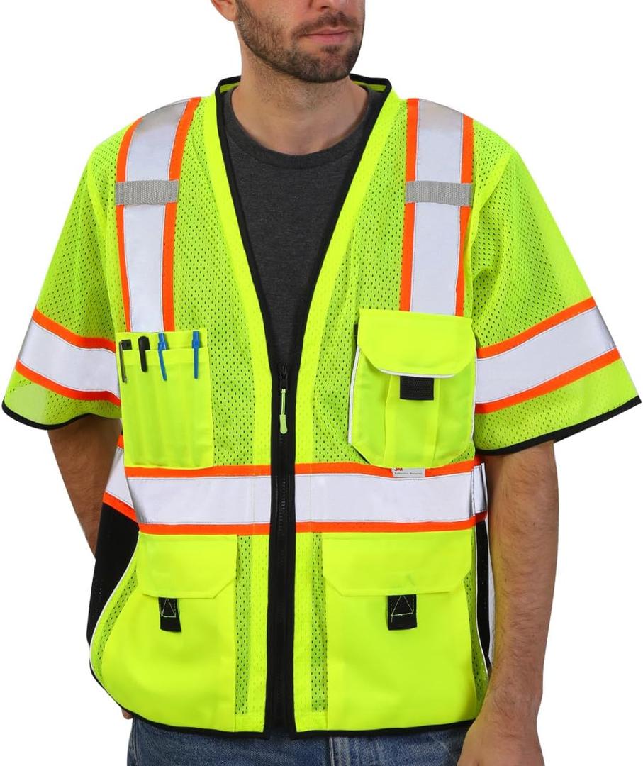 Dib Safety Reflective Mesh Vest ANSI Class 3, High Visibility with Pockets and Zipper, Made with 3M Reflective Tape, Yellow L