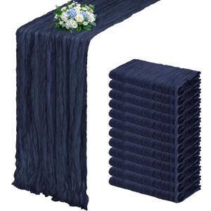 12 Pack Navy Blue Cheesecloth Table Runner 17x108 Inch Semi Sheer Boho Gauze Cheese Cloth Fabric Table Runners, for Wedding Party Baby Shower Birthday Home Decor Garden Farmhouse