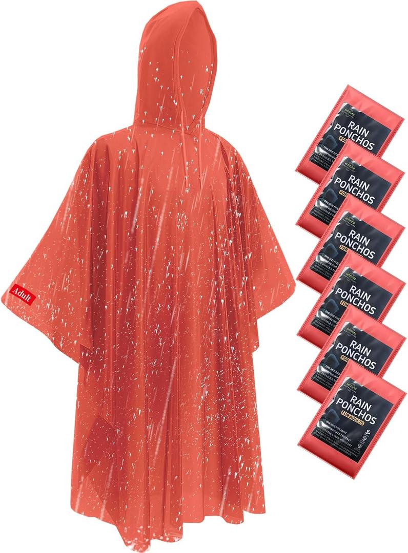 Hitituto Rain Ponchos for Adults - Extra Long Emergency Poncho with Hood, 6/12/24 Family Pack Raincoat, Home Survival Kits (One Size Tall)