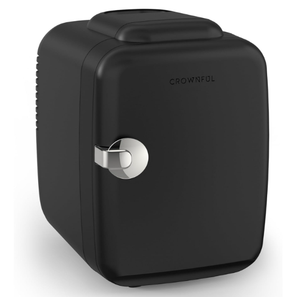 CROWNFUL Mini Fridge, 4 Liter/6 Can Portable Cooler and Warmer Personal Fridge for Skin Care, Cosmetics, Food,Great for Bedroom, Office, Car, Dorm, ETL Listed (Black)