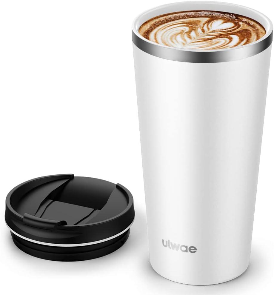 Insulated Coffee Mug with Ceramic Coating, 18oz Travel Mug with Leak-proof Lid, Vacuum Double-wall Tumbler, Stainless Steel Thermal Cup for Tea, Hot Cocoa, Cold Beverage, Ice Drinks, Dove White
