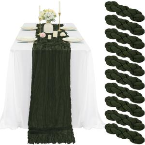 10 Pcs Hunter Green Cheesecloth Table Runner 10FT, Gauze Table Runner for Wedding Reception Sheer Bridal Shower Birthday Party Boho Table Decoration, Rustic Romantic Wedding Runner