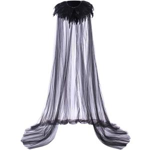 CosplayDiy Adult Gothic Feathered Witch Vampire Cape Evil Queen Cosplay Feather Collar Cape Steampunk Cloak (Black)