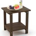 LUE BONA Adirondack Outdoor Side Table, 2-Tier Dark Brown HDPS Patio End Table Weather Resistant,Outdoor Morden Side Table for Patio, Pool, Porch