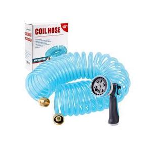 Yereen 50 Ft x 3/8'' Coil Garden Hose EVA Recoil Garden Self Coiling Expanding Water Hose with 6 Function Spray Nozzle Universal 3/4'' Brass Connector Fitting for Outdoor Yard
