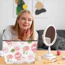 2 x Floral Pink Makeup Bag Gift, Coquette Trendy Cute Zipper Travel Toiletry Cosmetic Bag, Preppy PU Leather Organizer for Women, Coquette Birthday Gifts for Sister, Teen, Daughter, Bff, Friend