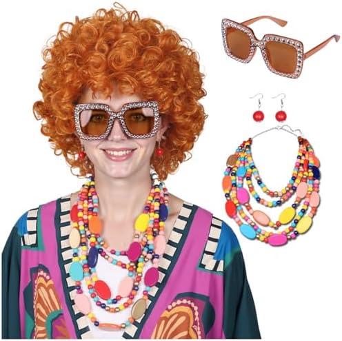Amazon.com: FantaLook Curly Orange Red Cosplay Wig with Necklace Earrings and Sunglasses for Women Halloween Costume : Clothing, Shoes & Jewelry
