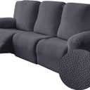 Genina Recliner Sofa Covers - Stretch Reclining Couch Covers with Stripe Jacquard - 3 Seat Cushion Slipcovers with Soft Fabric - Furniture Protector for Pet Kid (Dark Gray)