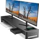 meatanty Dual Monitor Stand Riser with 2 Drawers,4 USB Ports and Charging Pad,Metal Monitor Stand for 2 Monitors Supports Transfer Data and Charging,Desk Organizer for PC,iMac(38.7 inches) (Extra-Large)