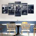 5 Parts New York City Canvas Wall Art Manhattan Skyline at Night Picture Prints Modern Home Office Wall Decoration Stretched Ready to Hang