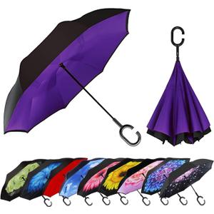 MRTLLOA 40/49/56 Inch Oversize Windproof Inverted Reverse Upside Down Umbrella, Golf Size Rain Umbrella, Double Layer, C-Shaped Handle for Men, Women and Kids