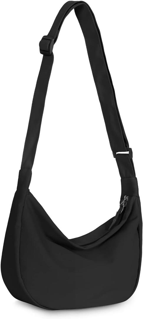 Crossbody Sling Bag for Women Men Trendy, Crescent Bag with Adjustable Strap, 2 Zippers Lightweight (Black)