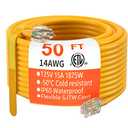 HUANCHAIN 50 ft 14/3 Gauge Heavy Duty Outdoor Extension Cord Waterproof with Lighted, Flexible Cold Weather 3 Prong Electric Cord Outside, 15A 1875W 125V 14AWG SJTW, Yellow, ETL Listed
