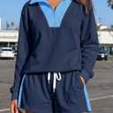 Fisoew Womens 2 Piece Outfits Quarter Zip Sweatshirt Shorts Sets Sweatsuits, XXL
