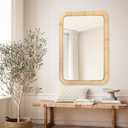 PERFNIQUE Rattan Mirror, 36'' x 24" Rectangle Boho Bathroom Mirror, Decorative Wall Nursery Decor, Rustic Farmhouse Handmade Wicker Mirror for Bathroom Bedroom Entryway Living Room Decor