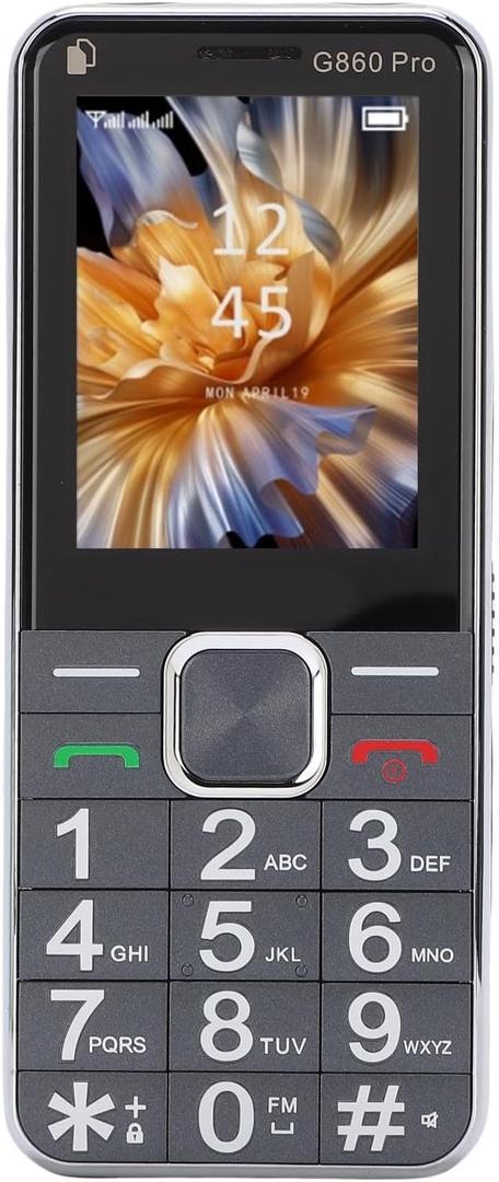 Yoidesu 2G Dual SIM Unlocked Mobile Phone, Large Buttons Senior Cell Phone with 2.4 Inch HD Screen, 6800mAh Battery GSM Dual SIM FM LED Flashlight for Elderly (US Plug) (Black)