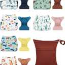 ALVA Baby Cloth Diaper Covers with One Wet Bag, Swim Diaper,Cloth Nappy Shell Baby Girls and Boys (Regular 6pcs, Natural Color With 6 Pcs)