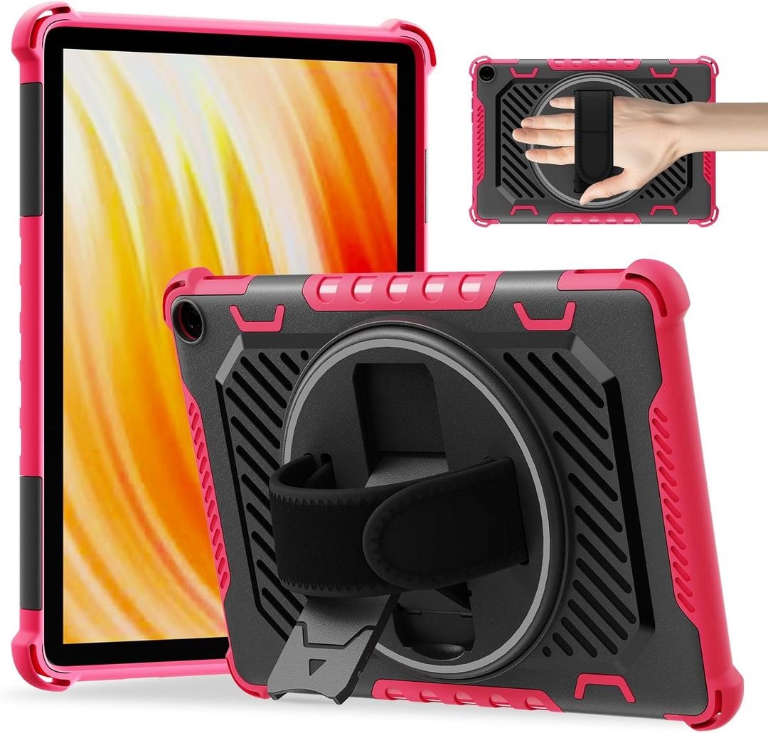 ROISKIN for 2023 Release Tablet Flre HD 10 & HD 10 Plus Case 13thGeneration with Hand Strap Kickstand (Black+Pink66)