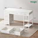 Huuger Computer Desk with 6 Drawers, Office Desk with Shelves, Reversible Gaming Desk, Corner Desk with Storage, Work for Home Office, Study, Living Room, 47inch, White