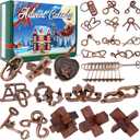 Advent Calendar 2025, Christmas Countdown Calendar Gift Box with 24 Brain Teaser Puzzles, 24 Days Metal & Wood Brain Teaser Puzzles Xmas Countdown Calendar Challenge for Adults Teens Boys Girls (gold)