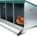 Chicken Nesting Box, 3 Holes Nesting Boxes, Heavy Duty Metal Laying Boxes, Roll Away Nesting Box Egg Collection Tray, with Roosting Pole for Chicken Coop(Green)