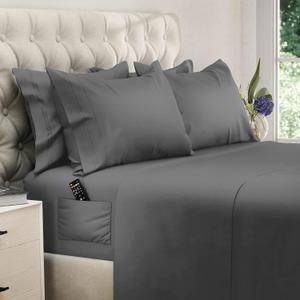 DREAMCARE Queen Sheet Set - 6 pcs Breathable Cooling Bed Sheets - up to 15" Deep Pocket Queen Sheets Set with Side Pockets - Extra Soft 100% Brushed Hypoallergenic Hotel Luxury Bedding - D Gray