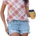 Summer Short Sleeve Shirt for Women Tops Dressy Business Casual Crewneck Blouse Slim Fit (L)