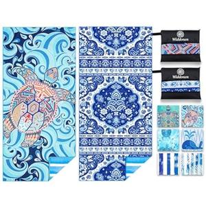 2 Pack Microfiber Lightweight Beach Towel Sand Free Quick Dry Absorbent Thin Compact Towels for Swimming Pool Camping Beach Accessories Large Easy Pack Travel Things for Vacation Essentials Gift