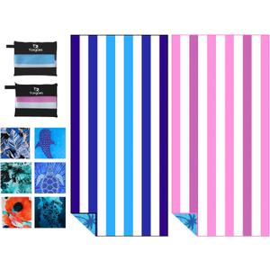 Yongoes 2 Pack Microfiber Lightweight Thin Beach Towel Sand Free Quick Dry Super Absorbent Large Towels for Swimming Pool Yoga Gym Travel Vacation Beach Accessories Essentials Stripes