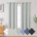 Aiyufeng Light Green Total Blackout Curtains, 63 Inches Long, 2 Panels, Textured Full Room Darkening Panels, Faux Linen Look Thermal Insulated Drapes for Bedroom Living Room (Grommets, 2xW40xL63)
