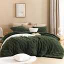 Litanika Fluffy King Comforter Olive Green, 3Pcs Warm Sherpa Fleece Bedding