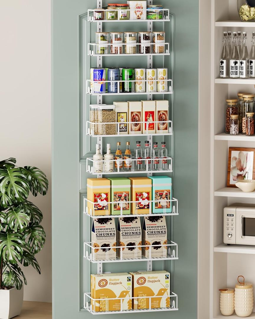 White 8-Tier Over The Door Pantry Organizer, Pantry Organization And Storage, Metal Hanging Spice Rack Shelves Door, Home & Kitchen Essentials, Laundry Room Bathroom Organization (5.3in(D)15.7in(W)74.8(H))