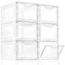 Freebat 6 Pack Closet Organizers and Storage,Clear Stackable Plastic Storage Bins with Lids Magnetic Doors,Clothes Organizers and Storage,Plastic Craft Containers for Wardrobe Kitchen Bathroom Office