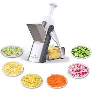 ONCE FOR ALL Safe Mandoline Slicer 5 in 1 Vegetable Chopper Food Potato Cutter, Strips Julienne Dicer Adjustable Thickness 0.1-8 mm Kitchen Chopping Artifact Fast Meal Prep (Gray)
