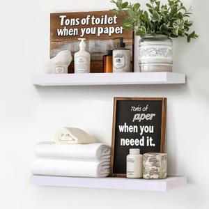 Floating Wall Shelves - 16"x6.8"x1.2" Sturdy Rustic White Solid Wood Shelves for Storage and Dcor, Easy Installation for Living Room, Bedroom, and Kitchen - 2 Pack, 16"-Set of 2