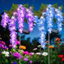 2 Pack Solar Wisteria Flower Lights, Waterproof Solar Lights Outdoor for Garden, Patio, Yard Decoration, Blue and Purple