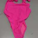 90s Trend One Piece Swimsuit Low Cut Sides Wide Straps High Legs for Women (Small, Hot Pink Crinkle)