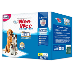 Four Paws Wee-Wee Superior Performance Pee Pads for Dogs with Runoff Barrier Edge Guard Protection, Puppy & Dog Potty Training Pads, Housebreaking Supplies, 28" x 34" (75 Count)