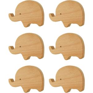 MOROBOR 6PCS Elephant Shaped Wooden Knobs Single Hole Beech Wood Handles Cupboard Cabinet Pulls for Chest of Drawers with Screws& Expansion Tube