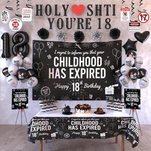 18th Birthday Decorations For Boys Includes Banner, Backdrop, Tablecloth, Latex Balloons, Foil Balloons, Cake Topper, Cupcake Toppers & Hanging Swirls