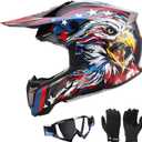 Youth Dirt Bike Helmet for Boys & Girls with Goggles & Gloves for 8-18 Years Old, DOT Certified Kid ATV Helmet Motocross Off Road